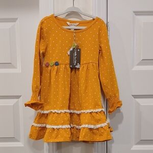 New Matilda Jane Mustard Yellow Polka Dot Girls Ruffle Dress Size 4